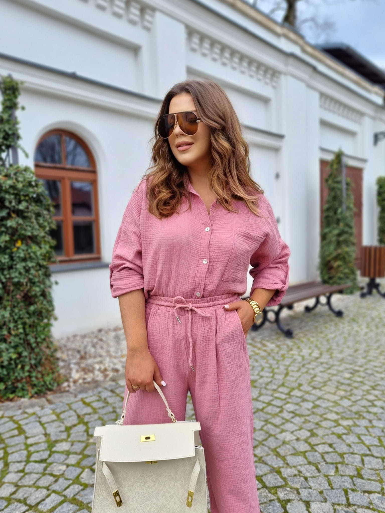 Komplet muślinowy Liza ( róż antyczny)