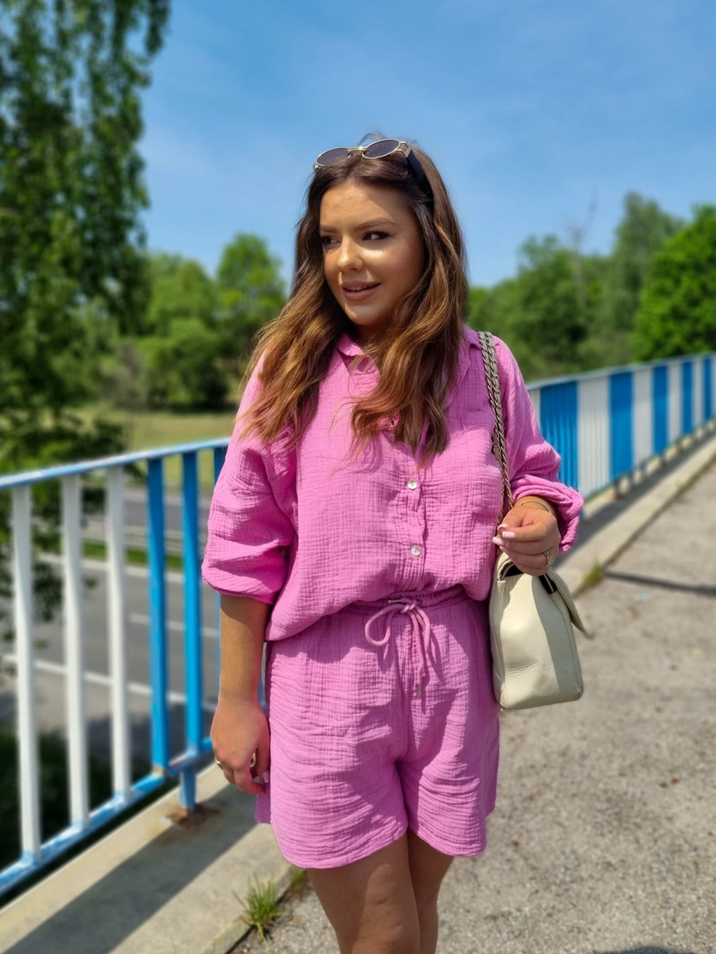 Komplet muślinowy damski (róż)