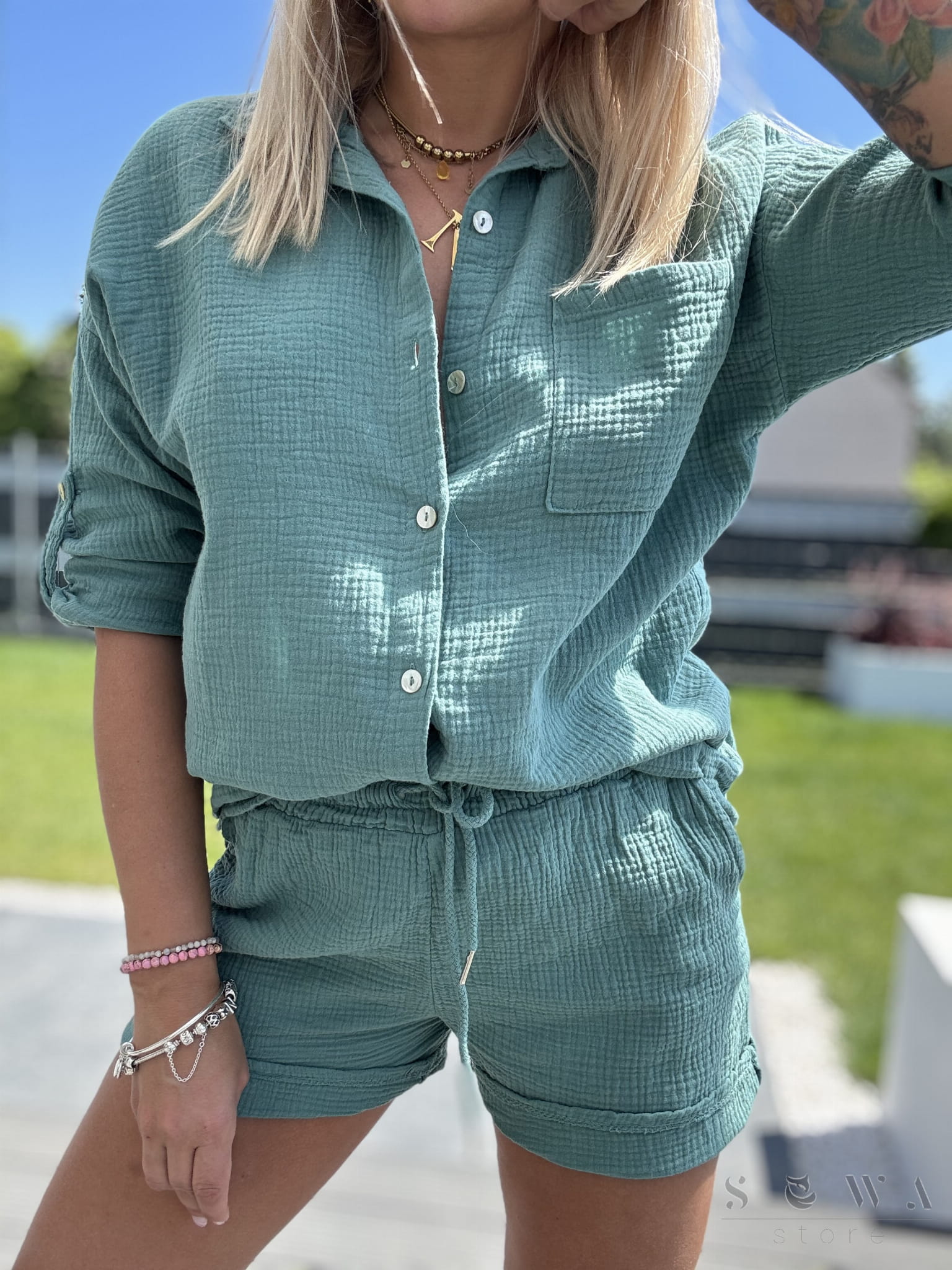 Komplet muślinowy damski  (szałwia)  