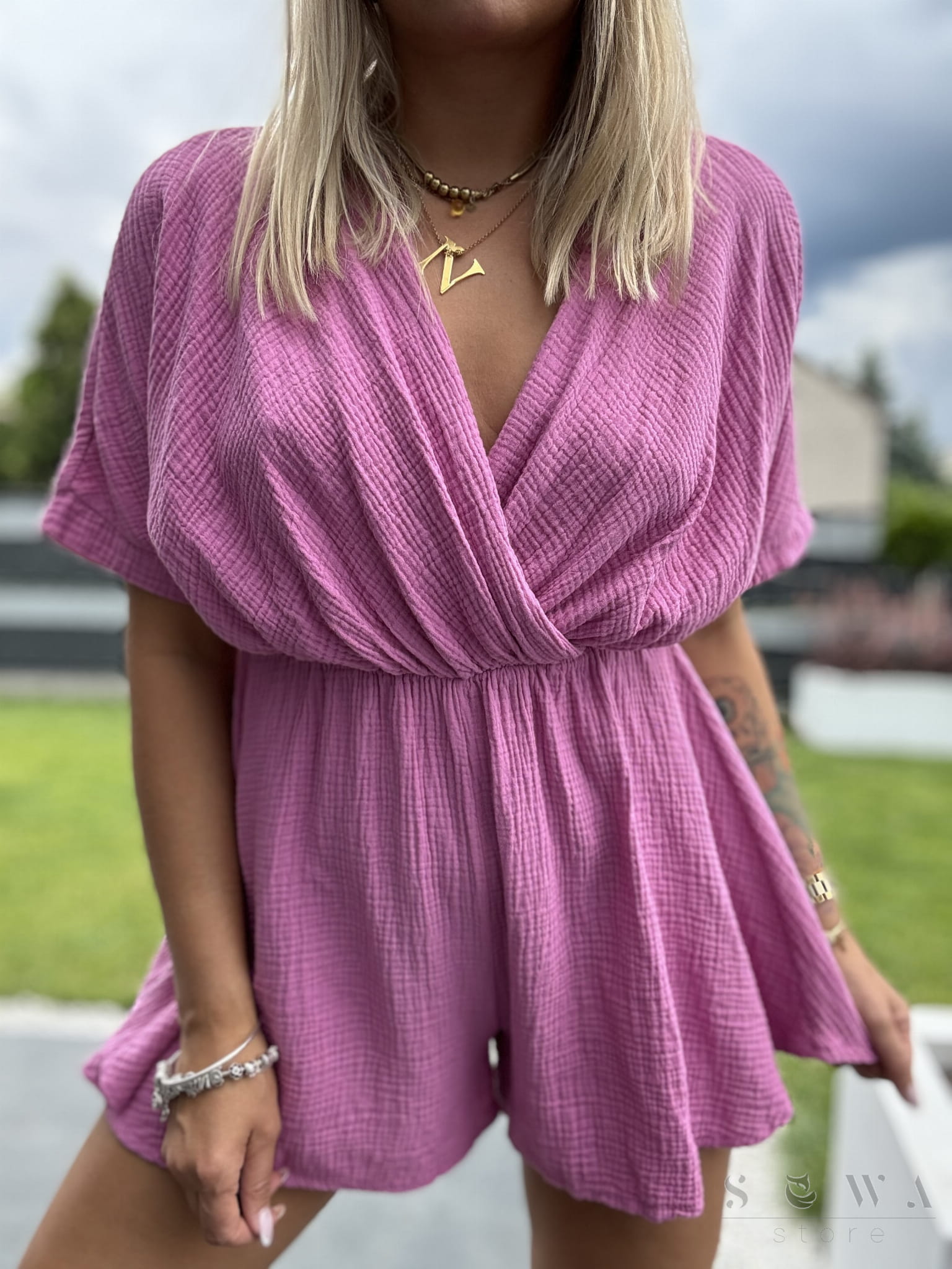 Sukienka/ kombinezon muślinowy Lora (róż)