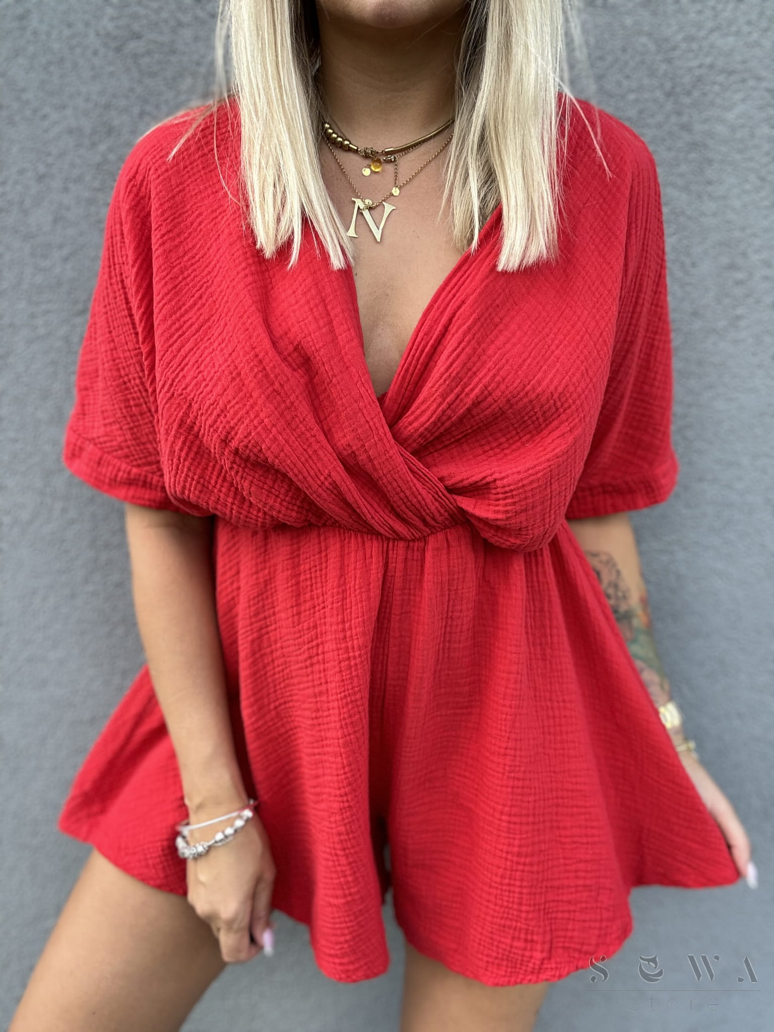 Sukienka/ kombinezon muślinowy Lora (czerwony) 