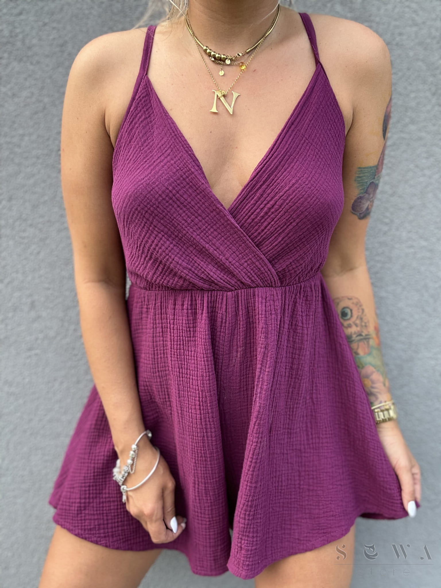  Kombinezon muślinowy damski na ramiączkach Wera (śliwka)