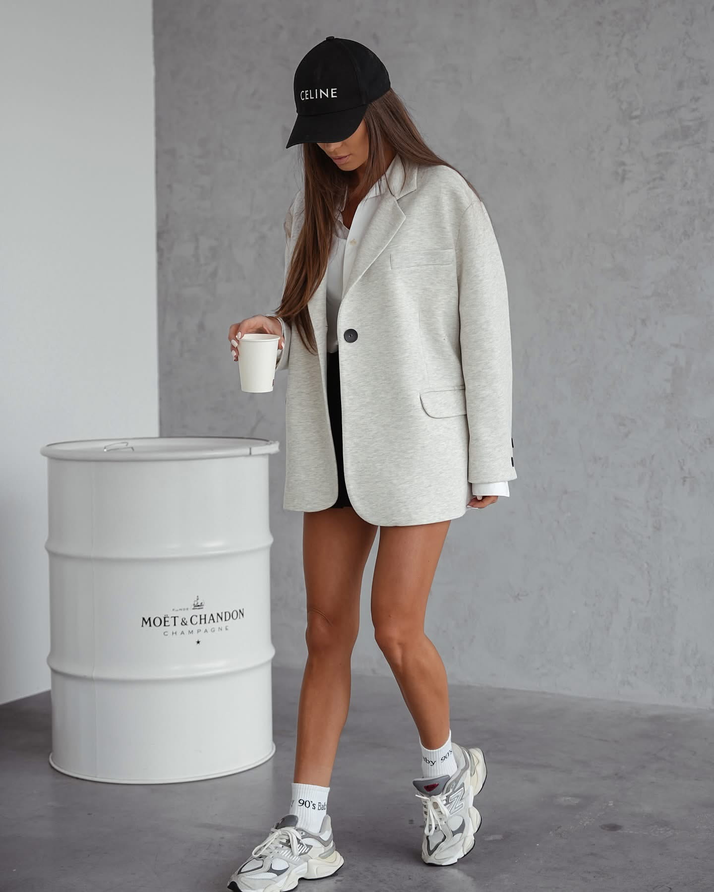 Marynarka  damska oversize Boyfriend - jasny szary melanż