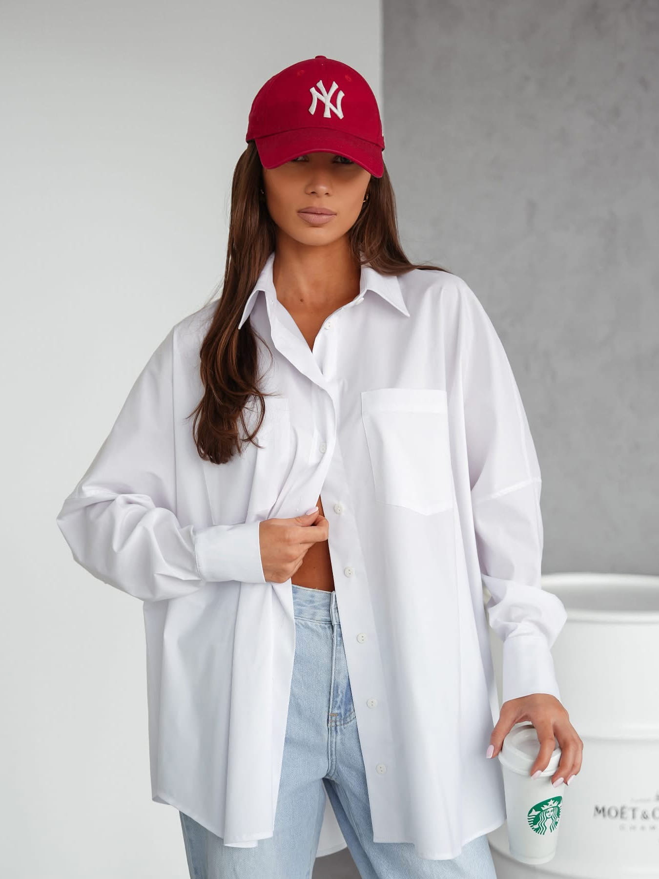Koszula damska bawełniana oversize Boyfriend - biały