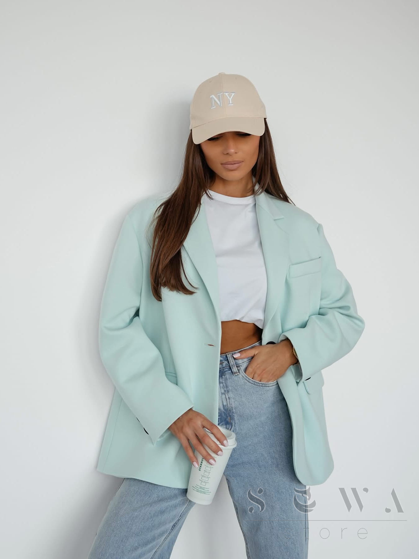 Marynarka  damska oversize Boyfriend - mięta