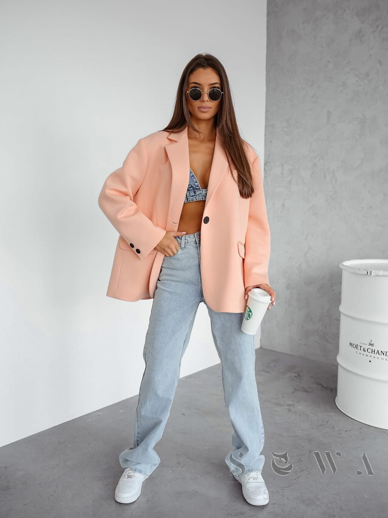 Marynarka  damska oversize Boyfriend - morela